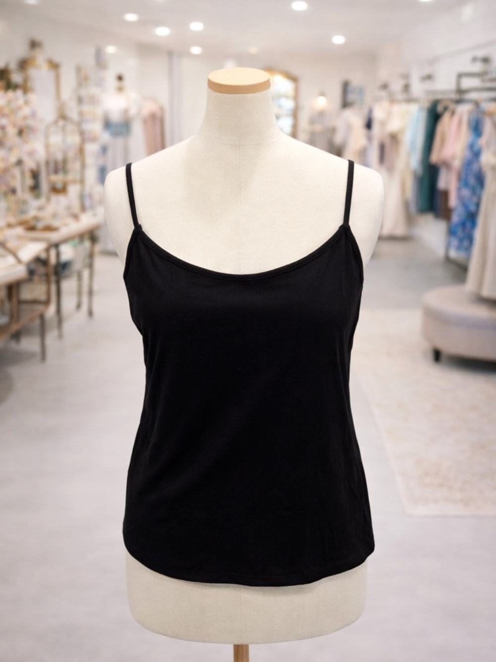 White Birch Black Ribbed Cami Tank 2X/3X Stretch Adjustable Straps
